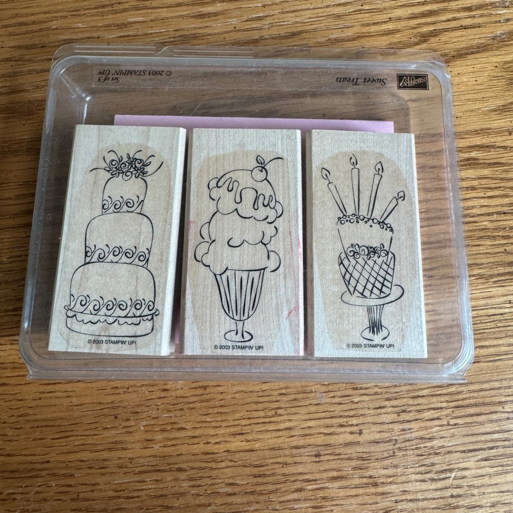Stampin‎ Up Sweet Treats Wood Rubber Stamp Set of 3 Cake Ice Cream Birthday 2003